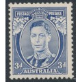 AUSTRALIA - 1937 3d blue KGVI definitive, 'white wattles', MNH – SG # 168a