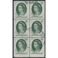 AUSTRALIA - 1963 5d green QEII, booklet pane of 6, used – SG # 354a AUSTRALIA - 1963 5d green QEII, booklet pane of 6, used – SG # 354a