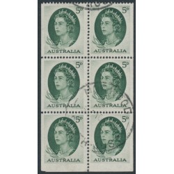 AUSTRALIA - 1963 5d green QEII, booklet pane of 6, used – SG # 354a