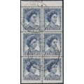 AUSTRALIA - 1960 5d blue QEII, booklet pane of 6, used – SG # 314d AUSTRALIA - 1960 5d blue QEII, booklet pane of 6, used – SG # 314d