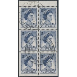 AUSTRALIA - 1960 5d blue QEII, booklet pane of 6, used – SG # 314d