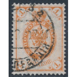 RUSSIA - 1902 1Kop orange Coat of Arms, pale background variety, used – Michel # 45yI RUSSIA - 1902 1Kop orange Coat of Arms, pale background variety, used – Michel # 45yI