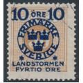 SWEDEN - 1916 10+FYRTIO öre on 50öre yellowish orange-brown P. Due Landstorm II overprint, used – Facit # 123a