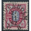 SWEDEN - 1892 4öre deep dull carmine/ultramarine-blue Numeral, used – Facit # 64a SWEDEN - 1892 4öre deep dull carmine/ultramarine-blue Numeral, used – Facit # 64a