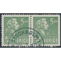 SWEDEN - 1940 5öre green Bellman, perf. 4-sides + 3-sides pair, used – Facit # 324CB SWEDEN - 1940 5öre green Bellman, perf. 4-sides + 3-sides pair, used – Facit # 324CB