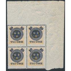 SWEDEN - 1889 10öre dark blue on 24öre orange-yellow Ring Type, block of 4, MNH – Facit # 51b SWEDEN - 1889 10öre dark blue on 24öre orange-yellow Ring Type, block of 4, MNH – Facit # 51b