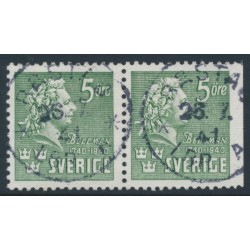 SWEDEN - 1940 5öre green Bellman, perf. 4-sides + 3-sides pair, used – Facit # 324CB