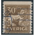 SWEDEN - 1920 30öre brown Lion, perf. 2-sides, lines + KPV watermark, used – Facit # 148Acxz SWEDEN - 1920 30öre brown Lion, perf. 2-sides, lines + KPV watermark, used – Facit # 148Acxz