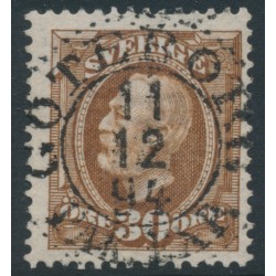 SWEDEN - 1891 30öre yellowish brown Oscar II, inverted crown watermark, used – Facit # 58avm¹ SWEDEN - 1891 30öre yellowish brown Oscar II, inverted crown watermark, used – Facit # 58avm¹