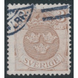 SWEDEN - 1919 3öre brown Arms, inverted lines + KPV watermark, used – Facit # 73cxz