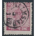 SWEDEN - 1858 50öre violet-carmine Coat of Arms, used – Facit # 12b