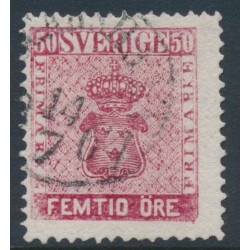SWEDEN - 1858 50öre bright carmine Coat of Arms, used – Facit # 12d