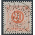 SWEDEN - 1886 20öre dull orange-red Ring Type, perf. 13 with posthorn, used – Facit # 46a SWEDEN - 1886 20öre dull orange-red Ring Type, perf. 13 with posthorn, used – Facit # 46a