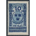 SWEDEN - 1916 10öre + 4.90Kr on 5Kr blue GPO Landstorm II overprint, MH – Facit # 125