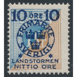 SWEDEN - 1916 10+NITTIO öre on 1Kr blue/brown Postage Due Landstorm II overprint, MH – Facit # 124