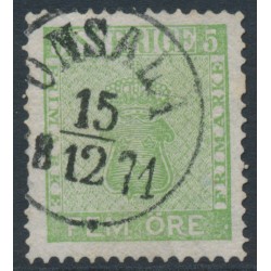 SWEDEN - 1858 5öre yellow-green Coat of Arms, used – Facit # 7c2