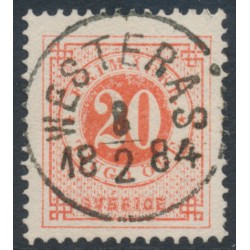 SWEDEN - 1877 20öre orange-red Ring Type, perf. 13, used – Facit # 33e