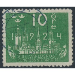 SWEDEN - 1924 10öre green Congress, lines watermark, used – Facit # 197cx
