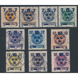 SWEDEN - 1918 2öre to 50öre Landstorm III o/p on Ring Type set of 10, used – Facit # 126-135 SWEDEN - 1918 2öre to 50öre Landstorm III o/p on Ring Type set of 10, used – Facit # 126-135