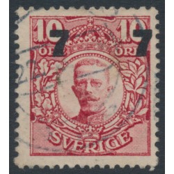 SWEDEN - 1918 7öre on 10öre red Gustav V, misplaced overprint, used – Facit # 99v1 SWEDEN - 1918 7öre on 10öre red Gustav V, misplaced overprint, used – Facit # 99v1
