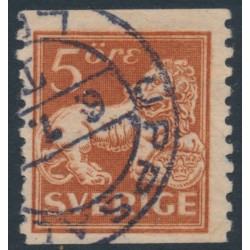 SWEDEN - 1921 5öre brown Lion, type I, perf. 2-sides, KPV watermark, used – Facit # 141Abz SWEDEN - 1921 5öre brown Lion, type I, perf. 2-sides, KPV watermark, used – Facit # 141Abz