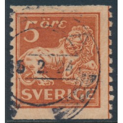 SWEDEN - 1921 5öre brown Lion, type II, perf. 2-sides, KPV watermark, used – Facit # 142Abz SWEDEN - 1921 5öre brown Lion, type II, perf. 2-sides, KPV watermark, used – Facit # 142Abz