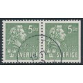 SWEDEN - 1940 5öre green Bellman, perf. 4-sides + 3-sides pair, used – Facit # 324CB SWEDEN - 1940 5öre green Bellman, perf. 4-sides + 3-sides pair, used – Facit # 324CB