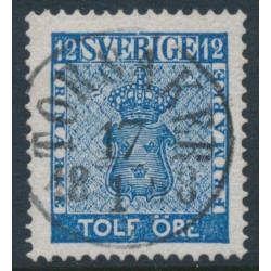 SWEDEN - 1858 12öre blue Coat of Arms, 'ängeln' variety, used – Facit # 9c3v16