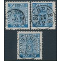 SWEDEN - 1858 12öre blue Coat of Arms, used – Facit # 9c¹+9c²+9c³