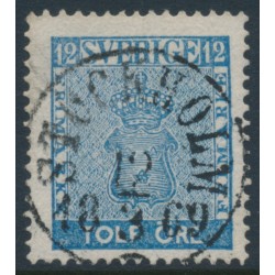 SWEDEN - 1858 12öre light blue Coat of Arms, used – Facit # 9d3