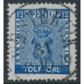 SWEDEN - 1858 12öre deep blue Coat of Arms, used – Facit # 9b3
