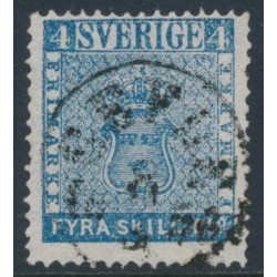 SWEDEN - 1855 4Sk blue (thin paper) Coat of Arms, used – Facit # 2a