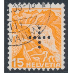 SWITZERLAND - 1937 15c orange Landscape, grilled paper, official cross perfin., used – Michel # D22z
