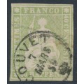 SWITZERLAND - 1855 40Rp green Sitting Helvetia (maroon thread, early Bern), used – Zumstein # 26C
