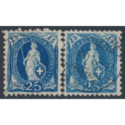 SWITZERLAND - 1899 25c blue Helvetia, 'white flaws NE' x 2 examples, used – Zum. # 73D.2.42