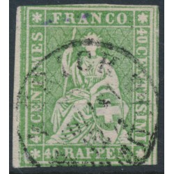 SWITZERLAND - 1860 40Rp yellowish green Helvetia (green thread, late Bern), used – Zumstein # 26Ga