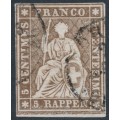 SWITZERLAND - 1857 5Rp brown Helvetia (green thread, late Bern), used – Zumstein # 22G