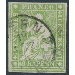 SWITZERLAND - 1860 40Rp yellowish green Helvetia (green thread, late Bern), used – Zumstein # 26Ga