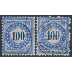 SWITZERLAND - 1878 100c blue Due (upright & inverted frames type I), used – Mi # P8INa + P8IKa SWITZERLAND - 1878 100c blue Due (upright & inverted frames type I), used – Mi # P8INa + P8IKa