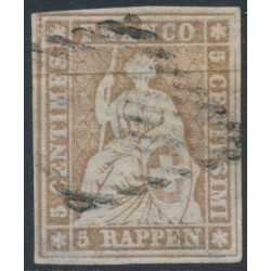 SWITZERLAND - 1857 5Rp brown Helvetia (green thread, very thin paper), used – Zumstein # 22F