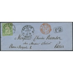 SWITZERLAND - 1860 40Rp green Helvetia, used on cover – Zumstein # 26G