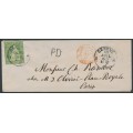 SWITZERLAND - 1860 40Rp green Helvetia, used on cover – Zumstein # 26G