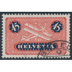 SWITZERLAND - 1937 45c red/ultramarine Airmail, grilled gum, used – Michel # 183z
