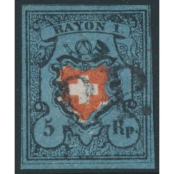 SWITZERLAND - 1850 5Rp black/red/deep blue Rayon I, used – Zumstein # 15II SWITZERLAND - 1850 5Rp black/red/deep blue Rayon I, used – Zumstein # 15II