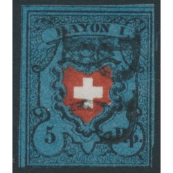 SWITZERLAND - 1850 5Rp black/red/deep blue Rayon I, used – Zumstein # 15II SWITZERLAND - 1850 5Rp black/red/deep blue Rayon I, used – Zumstein # 15II