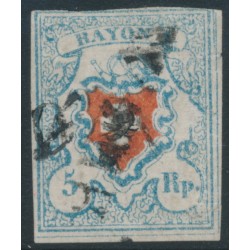 SWITZERLAND - 1851 5Rp blue/red Rayon I, used – Zumstein # 17II
