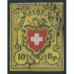 SWITZERLAND - 1850 10Rp black/red/yellow Rayon II, used – Zumstein # 16II SWITZERLAND - 1850 10Rp black/red/yellow Rayon II, used – Zumstein # 16II