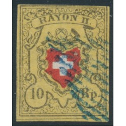 SWITZERLAND - 1850 10Rp black/red/yellow Rayon II, used – Zumstein # 16II