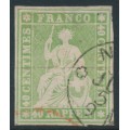 SWITZERLAND - 1855 40Rp green Helvetia (maroon thread, early Bern), used – Zumstein # 26C