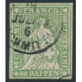 SWITZERLAND - 1860 40Rp green Helvetia (green thread, late Bern), used – Zumstein # 26Gb